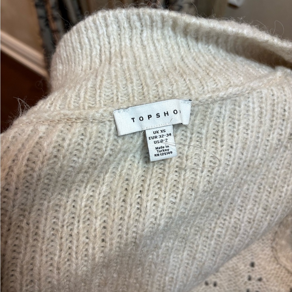 Topshop Cream Ruffled Cardigan - Picture 2 of 2